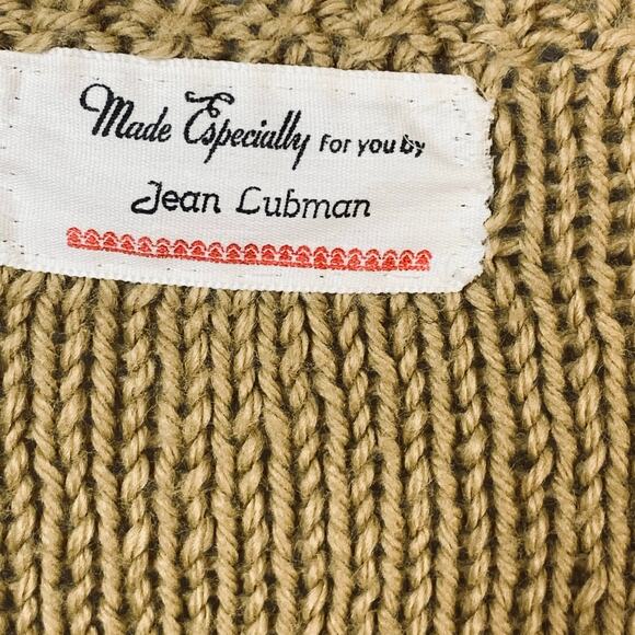 Vintage Handknit Tan Wool Cable Knit Sweater Vest Sleeveless Cardigan - Size XL - Picture 4 of 5